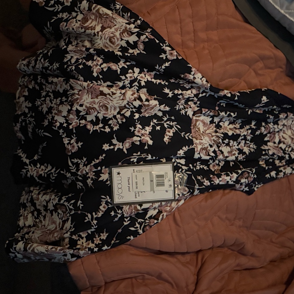 navy blue dress with flower print
